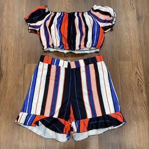 Fashion nova two piece striped crop top& short set